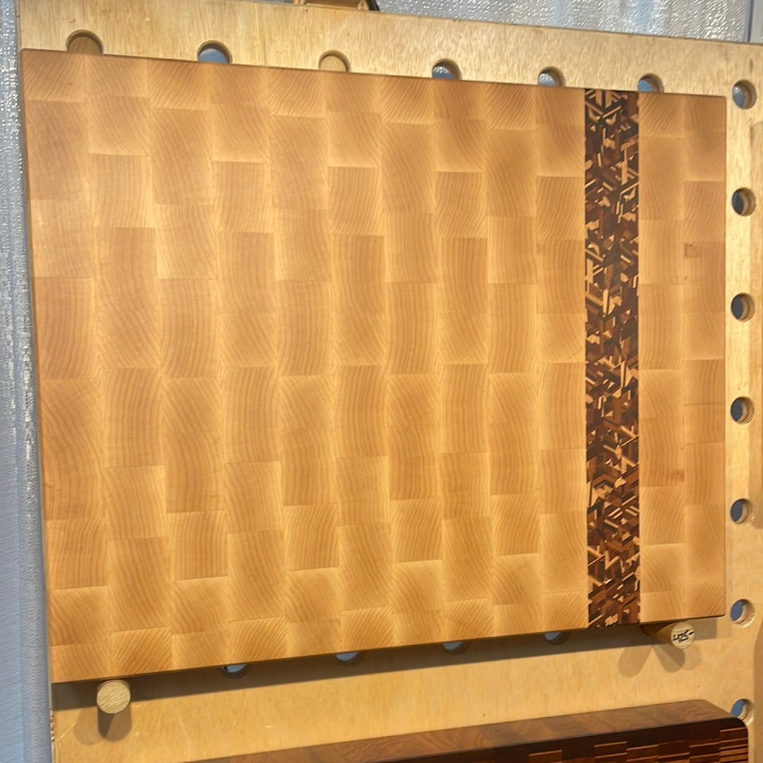 Large Maple End Grain Cutting Board with Meteor Design Stripe